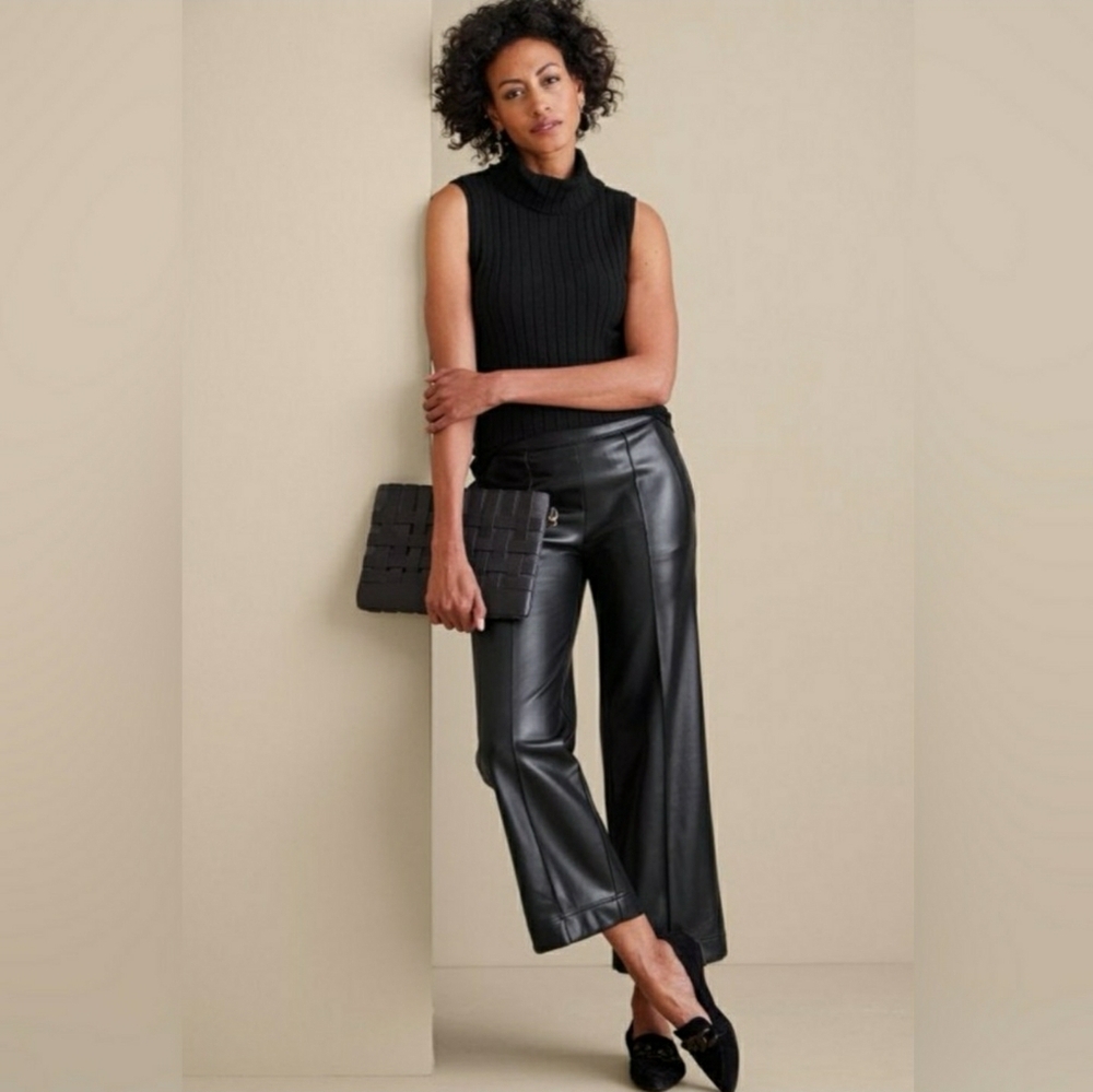 NWT Soft Surroundings Rivka Faux Leather Black Pants Wide Leg Sizes 1X and L